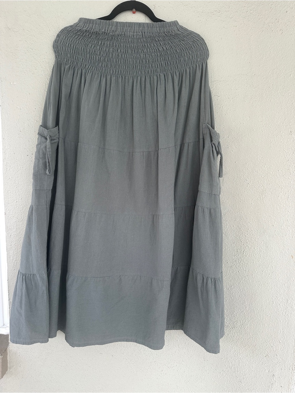 Thaluta Gray Smocked Tiered Maxi Skirt with Sleeve Ties